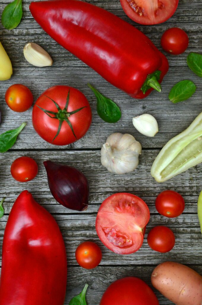 Colorful fresh spring vegetables and produce at a market